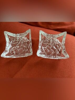 Set 2,Vintage 1970s Tapio Wirkkala Art ice Glass Finland Modern catchall ashtray
